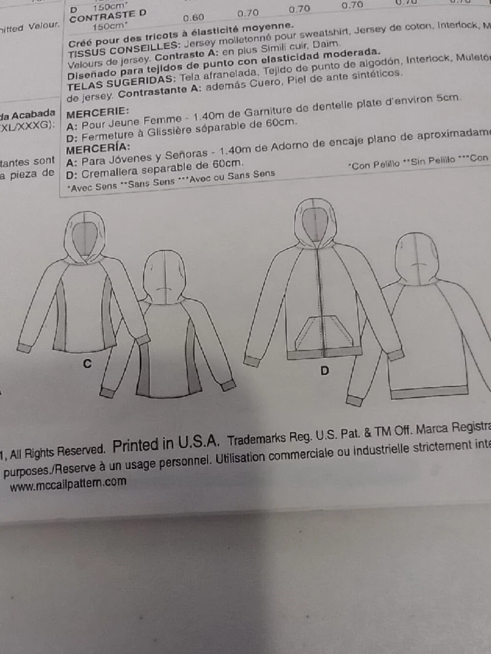 McCALL'S Uncut Unisex Hoodie /Sweatshirt Sewing Pattern, Sz Small - Med. - Large